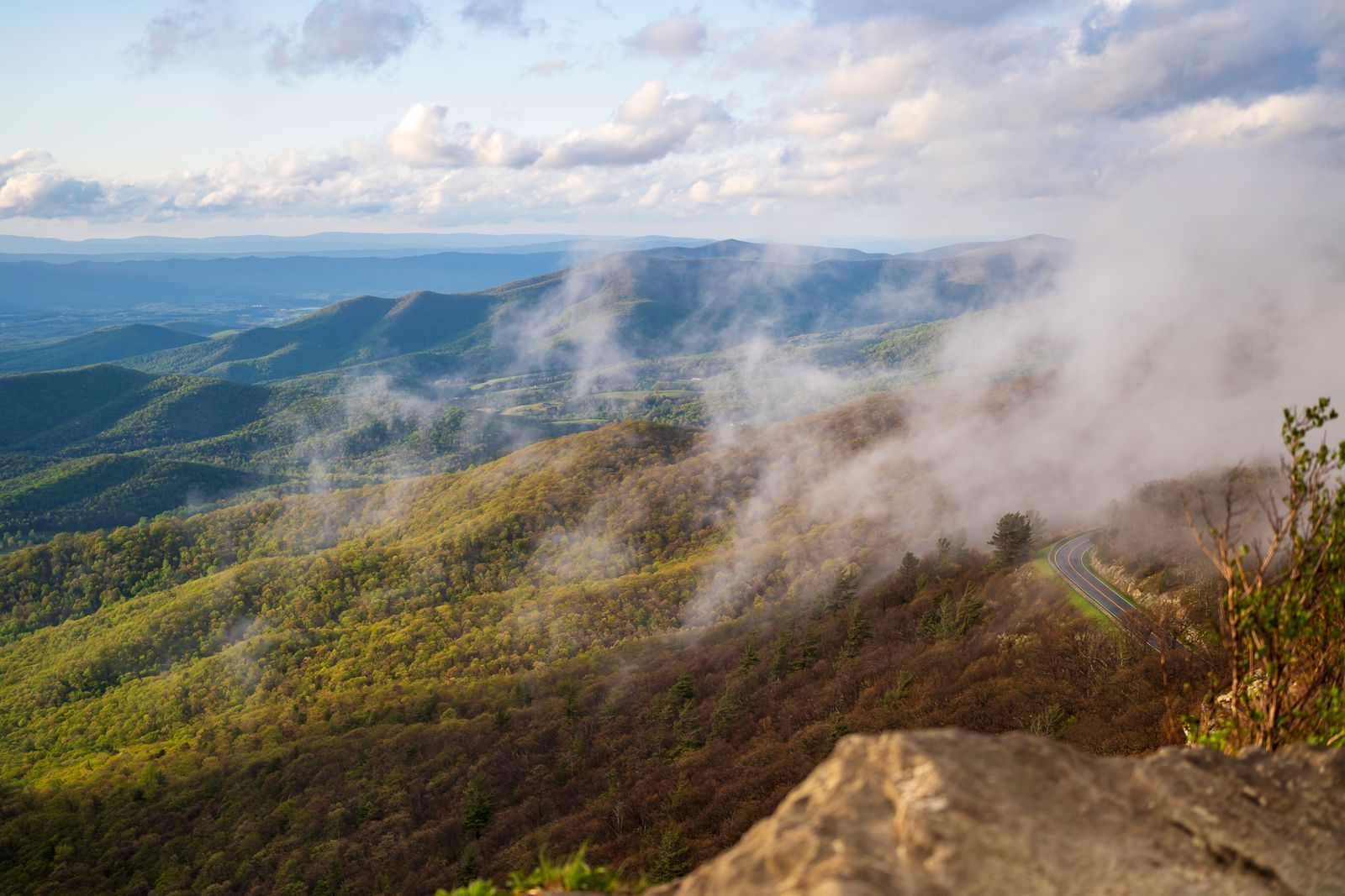 Blue Ridge Mountains near Asheville, North Carolina, with forested ridges and low clouds